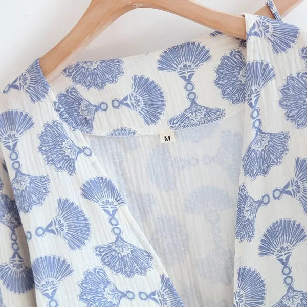 Cotton Lace Tie Up AOP 3PC Pajama Set