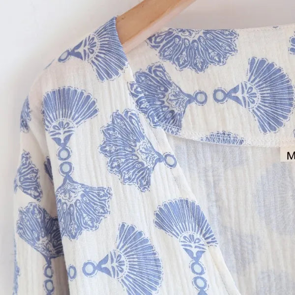 Cotton Lace Tie Up AOP 3PC Pajama Set