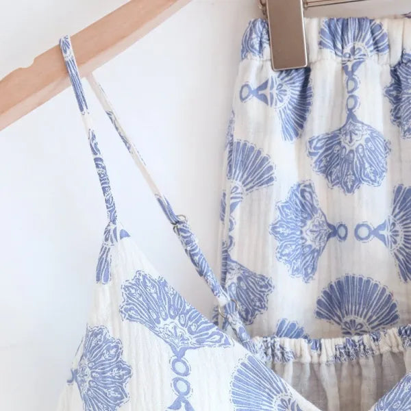 Cotton Lace Tie Up AOP 3PC Pajama Set