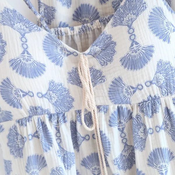 Cotton Lace Tie Up AOP 3PC Pajama Set