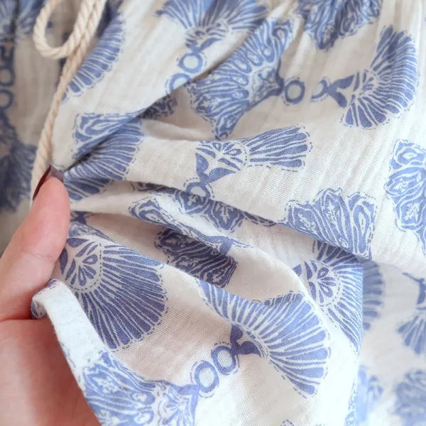 Cotton Lace Tie Up AOP 3PC Pajama Set