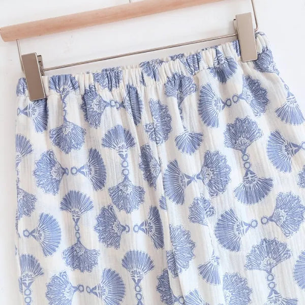 Cotton Lace Tie Up AOP 3PC Pajama Set