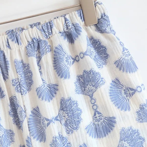 Cotton Lace Tie Up AOP 3PC Pajama Set