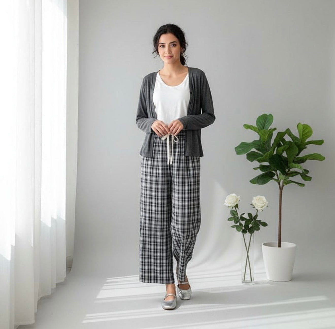 Cotton Casual Plaid 3PC Pajama Set