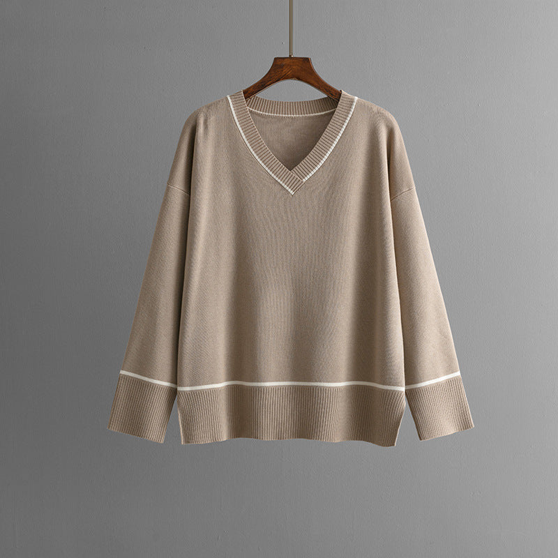 Loose Pullover Knitted Pajama Set - Khaki