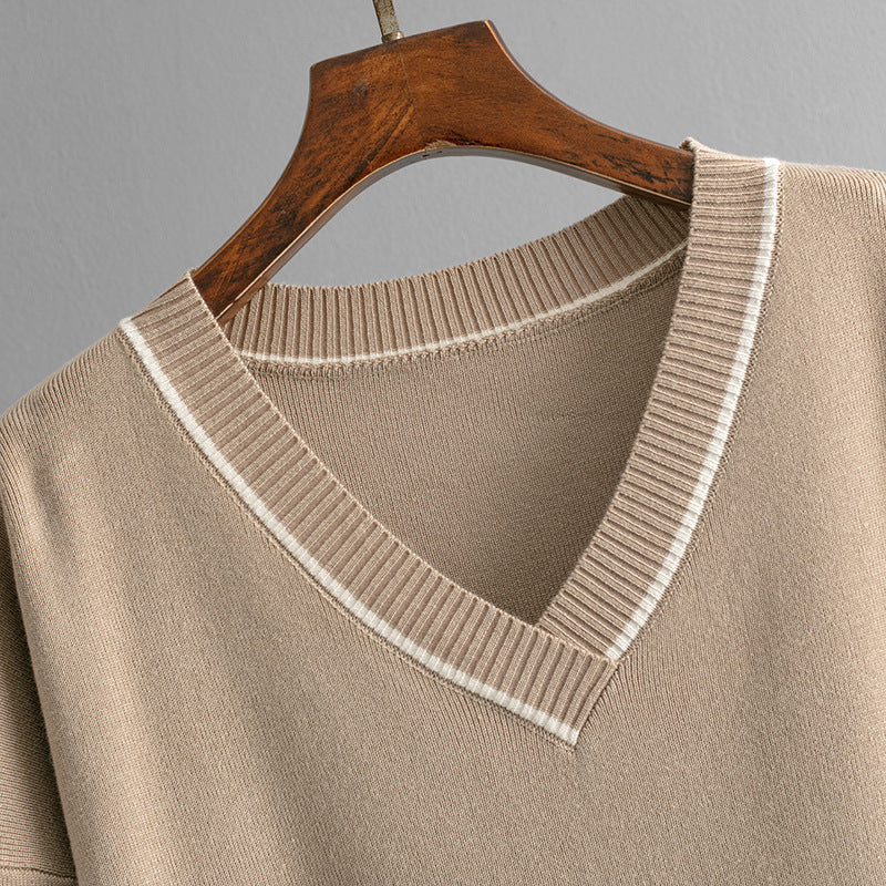 Loose Pullover Knitted Pajama Set - Khaki