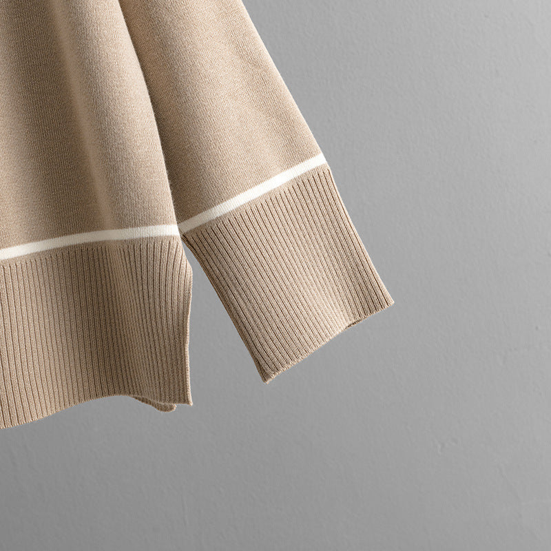 Loose Pullover Knitted Pajama Set - Khaki