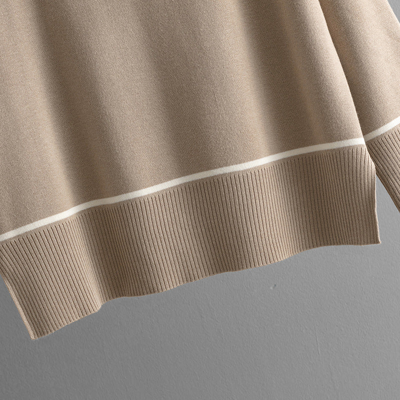 Loose Pullover Knitted Pajama Set - Khaki