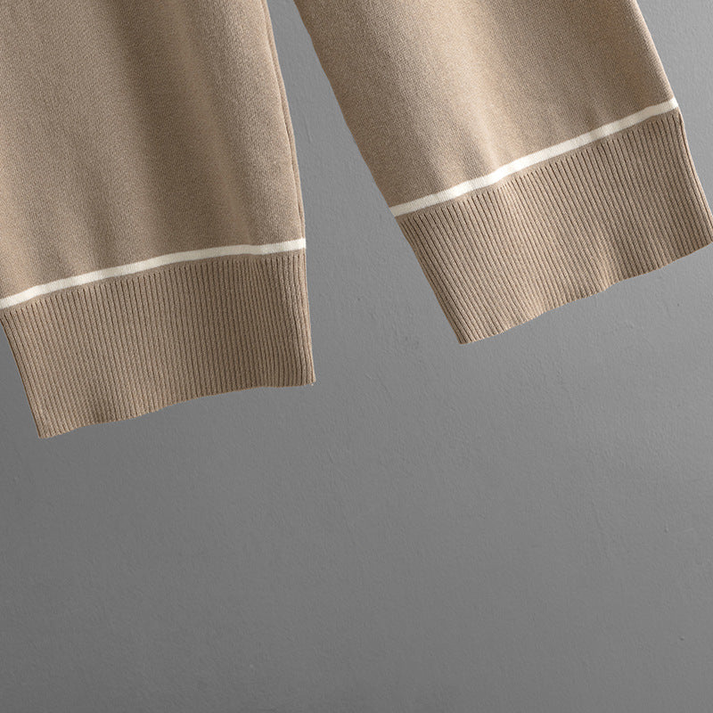 Loose Pullover Knitted Pajama Set - Khaki