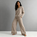 Loose Pullover Knitted Pajama Set - Khaki