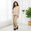 Striped Knitted Wide Leg Pajama Set - Apricot