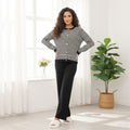 Striped Knitted Wide Leg Pajama Set - Black