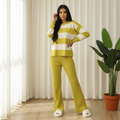 Striped Knitted Loose Pajama Set - Yellow