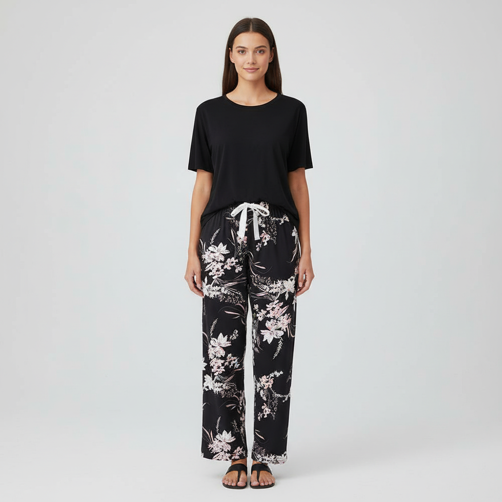 Soft Cotton Black Orchids Floral Lounge Set