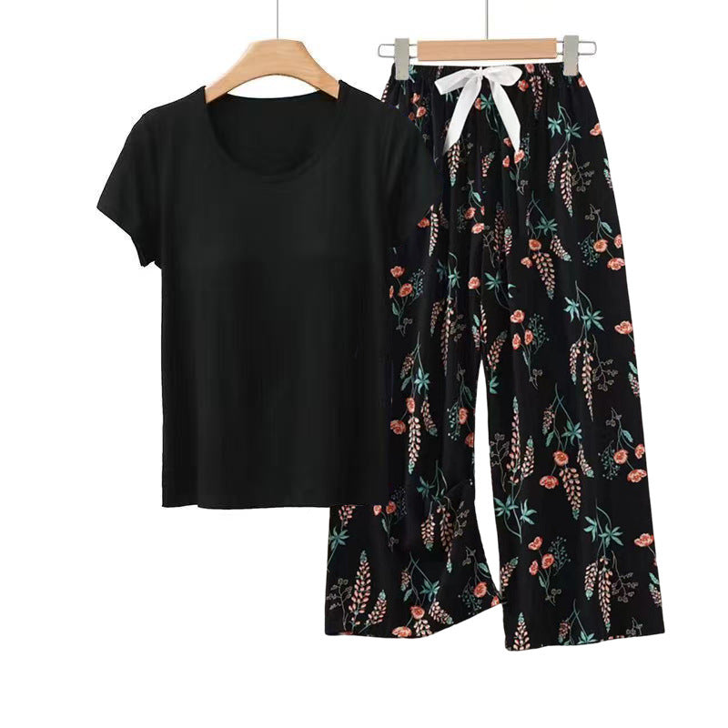 Soft Padded Tee Black Floral Lounge Set