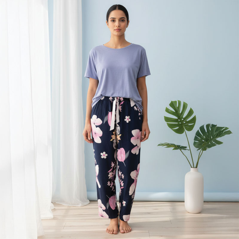 Soft Padded Tee Blue Floral Lounge Set