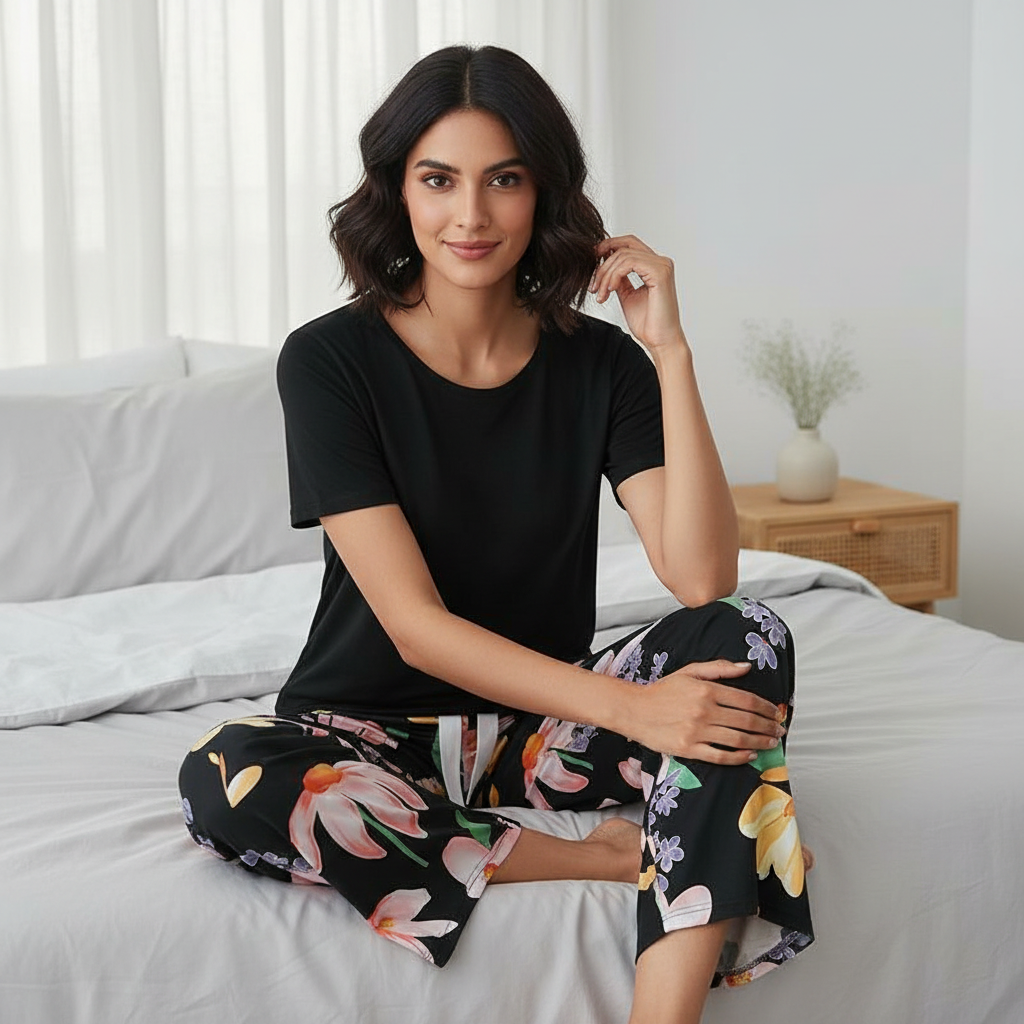 Soft Padded Tee Flame Floral Lounge Set