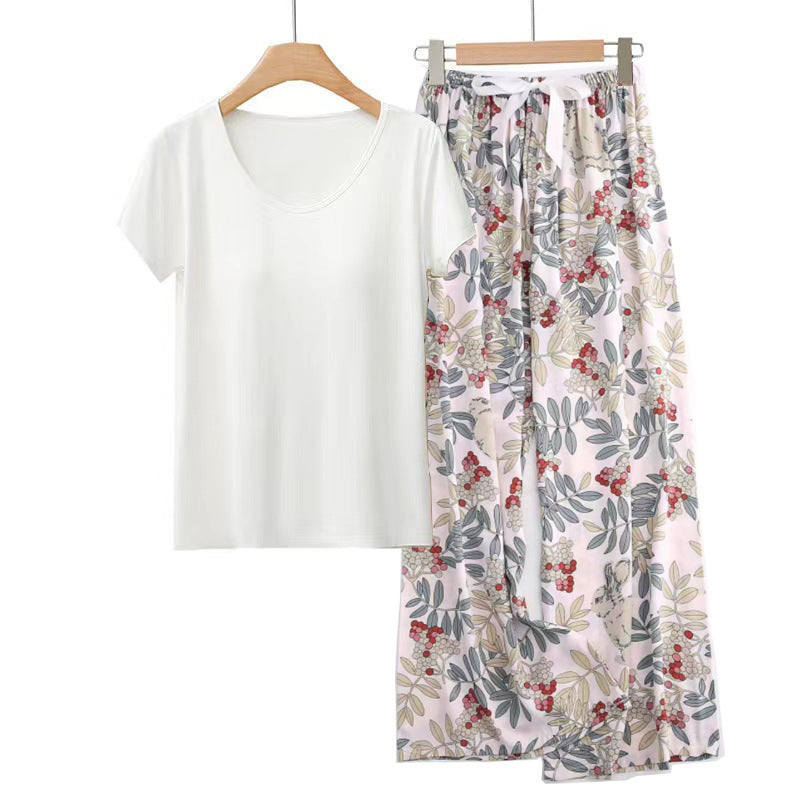 Soft Padded Tee White Floral Lounge Set