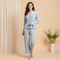 Lace Trim Wide Leg Cotton Pajama Set - Sky Blue