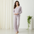 Lace Trim Wide Leg Cotton Pajama Set - Purple
