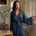 Satin Wrap Top Lounge Set - Navy