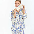 Ribbon Print Silk Premium Pajama Set - Blue