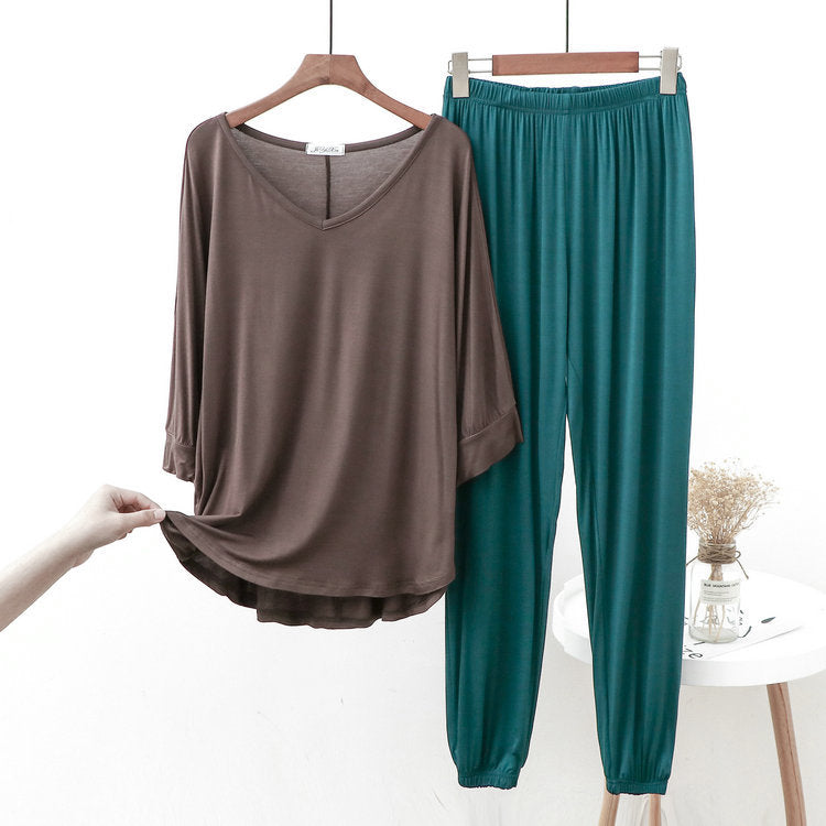 3/4 Sleeves Tapered Relaxed Pajama Set - Dark Green