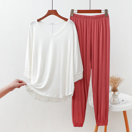 3/4 Sleeves Tapered Relaxed Pajama Set - Red