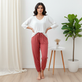 3/4 Sleeves Tapered Relaxed Pajama Set - Red