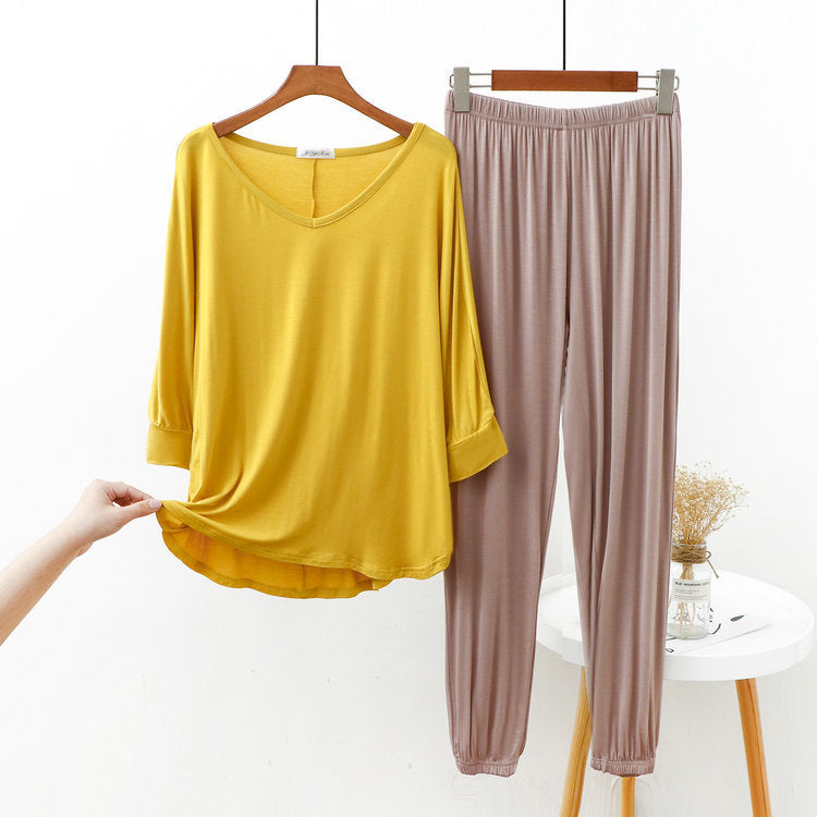 3/4 Sleeves Tapered Relaxed Pajama Set - Mustard Yellow