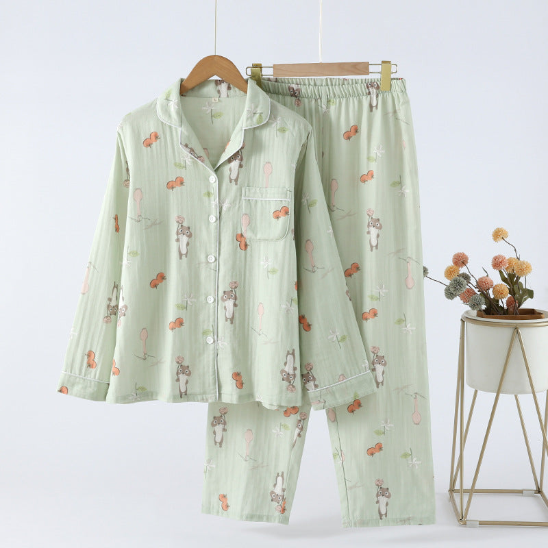 Cotton Squirrel Print Green Co-ord Pyjama Set