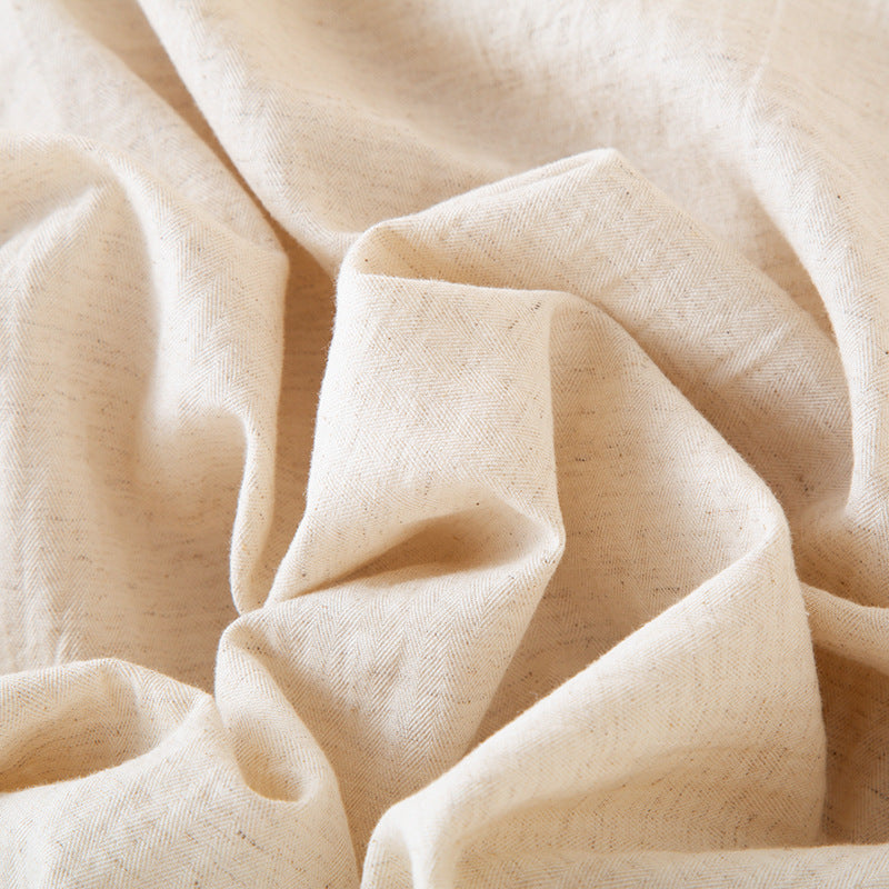 Embroidered Cotton Linen Pajama Set - Beige