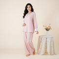 Embroidered Cotton Linen Pajama Set - Pink