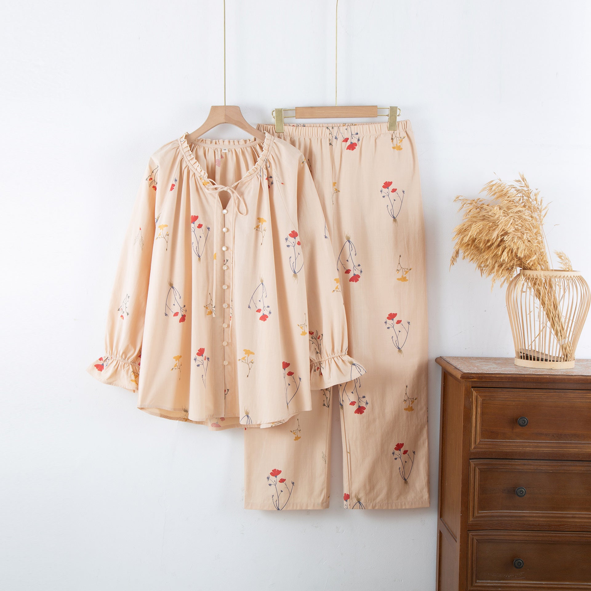 Women’s Beige Periwinkle Print Cotton Co-ord Pyjama Set