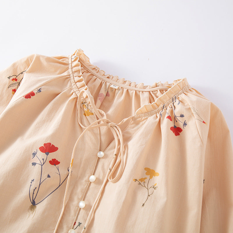 Women’s Beige Periwinkle Print Cotton Co-ord Pyjama Set