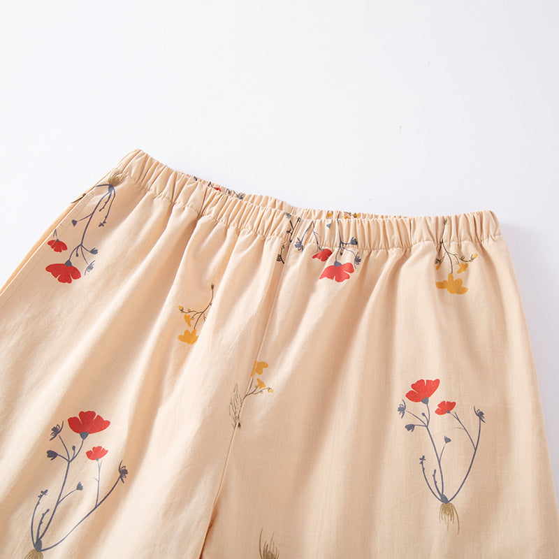 Women’s Beige Periwinkle Print Cotton Co-ord Pyjama Set