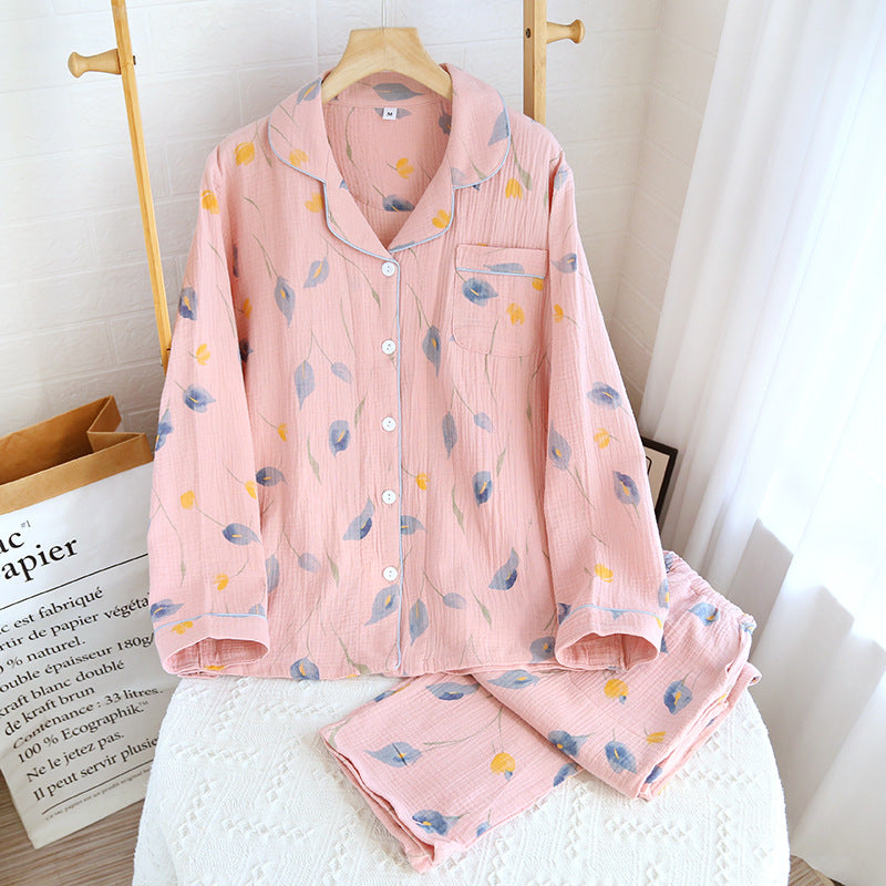 Pink Floral Cotton Gauze Pajama Set
