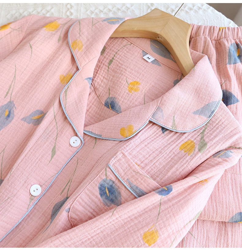 Pink Floral Cotton Gauze Pajama Set