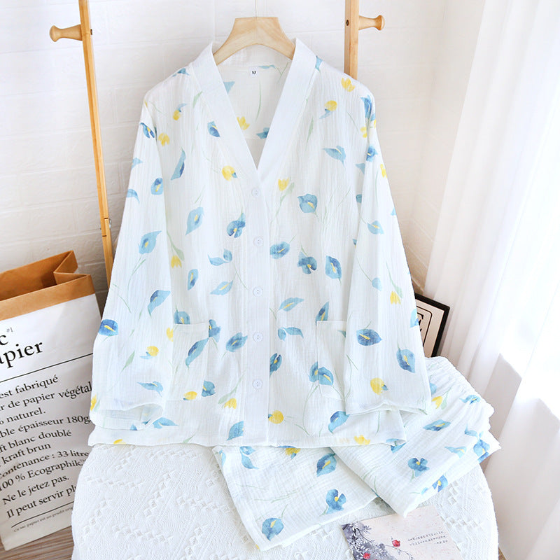 White Floral Cotton Gauze Co-ord Pyjama Set