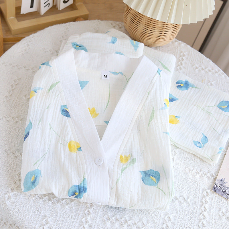 White Floral Cotton Gauze Co-ord Pyjama Set