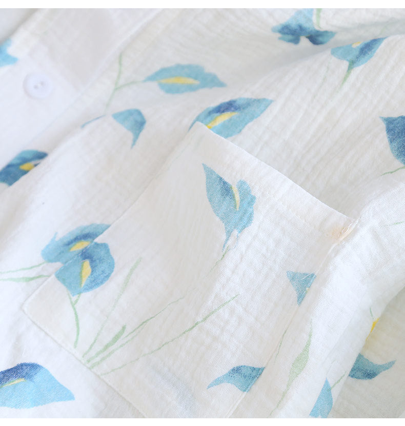 White Floral Cotton Gauze Co-ord Pyjama Set