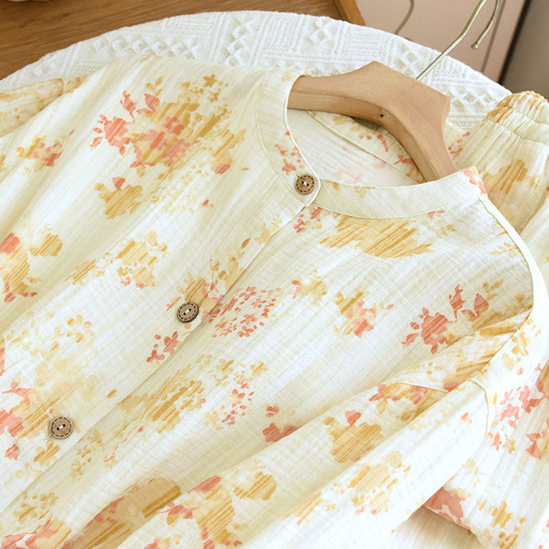 Off-White Abstract Floral Cotton Pajama Set