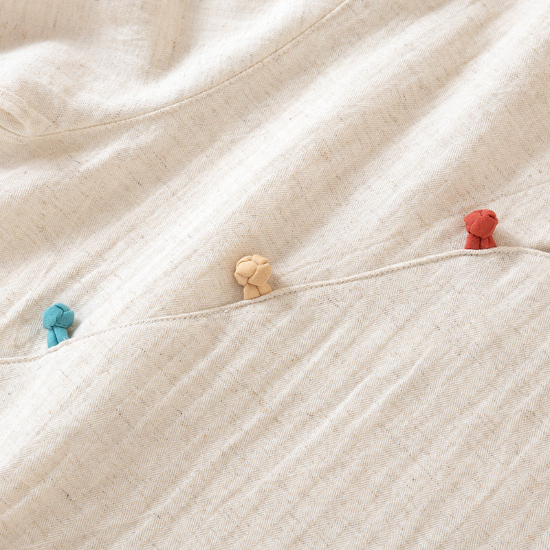 Cotton Colorful Slant Button-Up Pajama Set - Off White