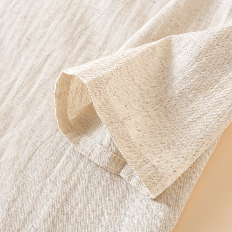 Cotton Colorful Slant Button-Up Pajama Set - Off White