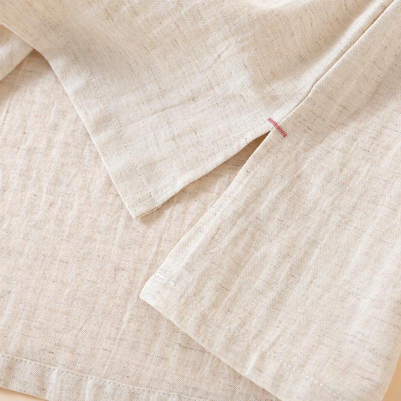 Cotton Colorful Slant Button-Up Pajama Set - Off White