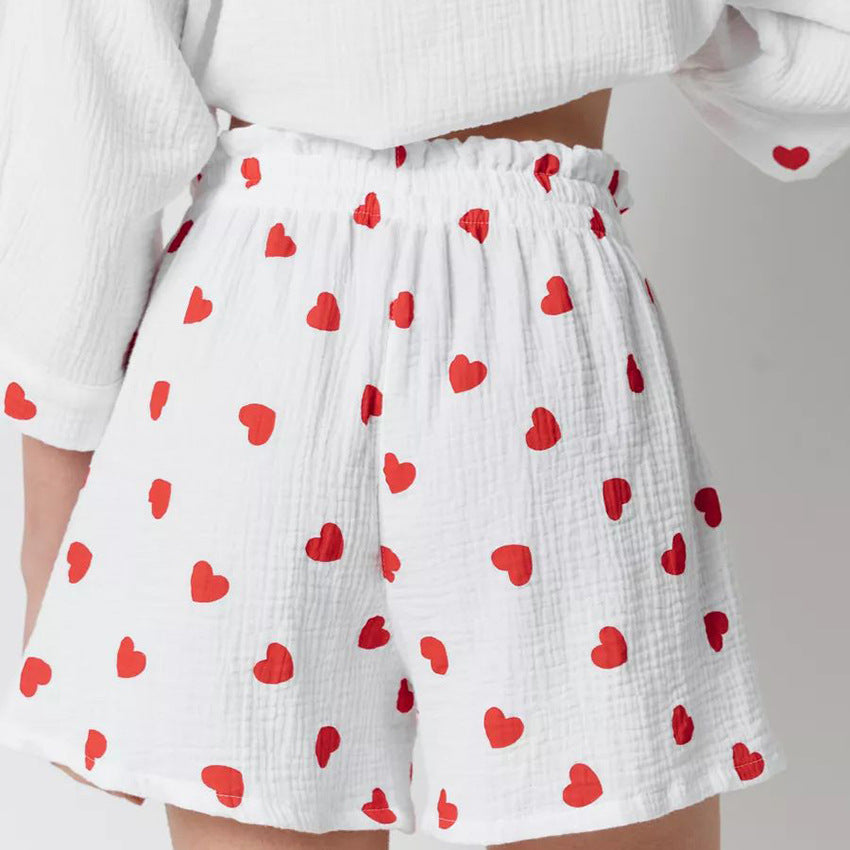 White Cotton Heart Print Short Co-ord Set