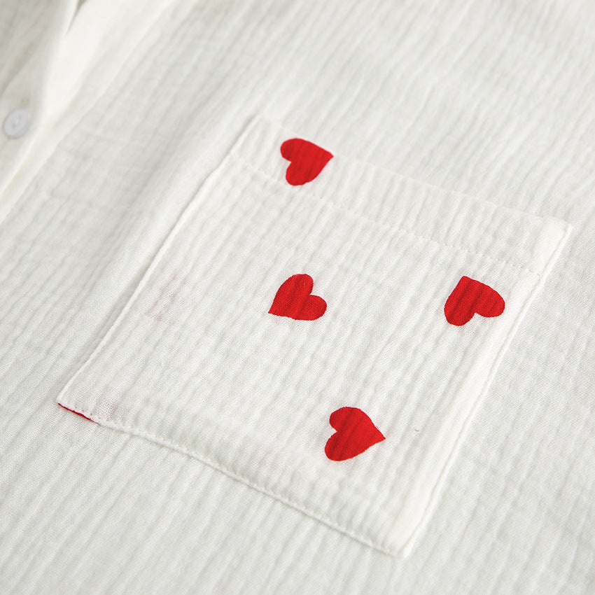 White Cotton Heart Print Short Co-ord Set