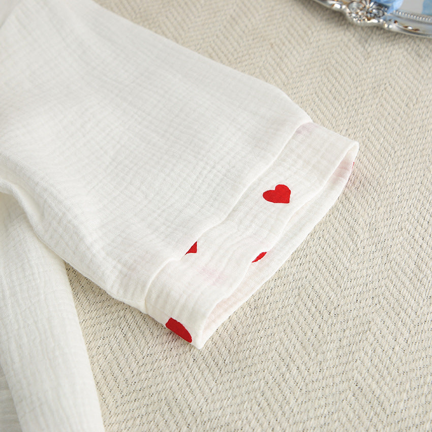 White Cotton Heart Print Short Co-ord Set