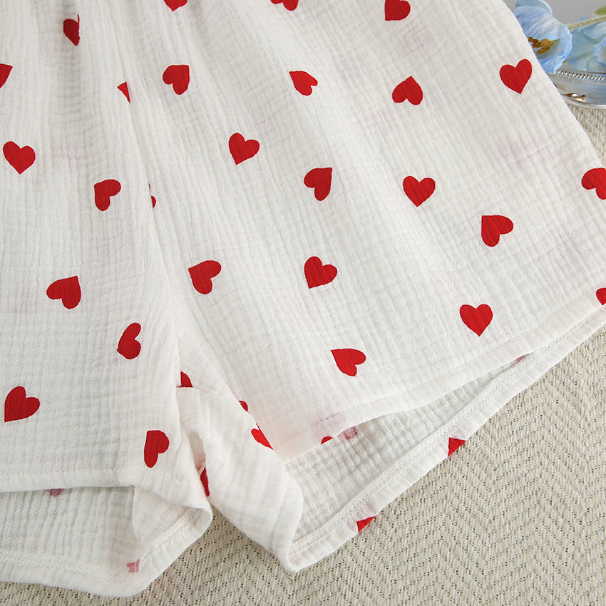 White Cotton Heart Print Short Co-ord Set