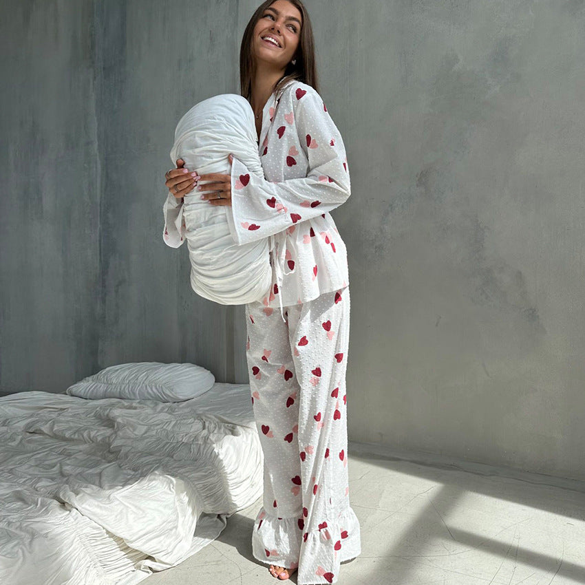 Cotton Gauze Pyjama Set with Big Red Heart Print